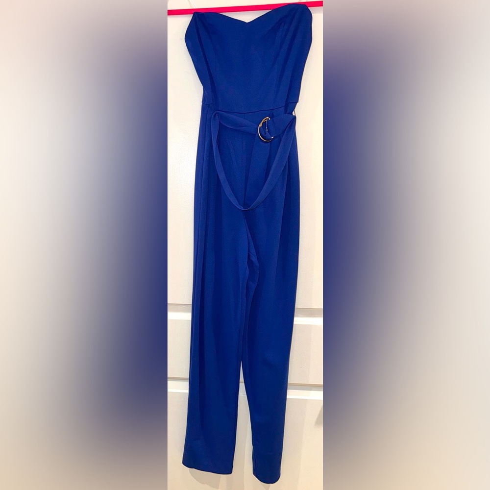 Bailey Blue Royal Blue Strapless Jumpsuit with O Ring Belt Detail NWT